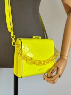 ALDO Small Neon Yellow Structured Crossbody Bag Acrylic Chain Statement Purse